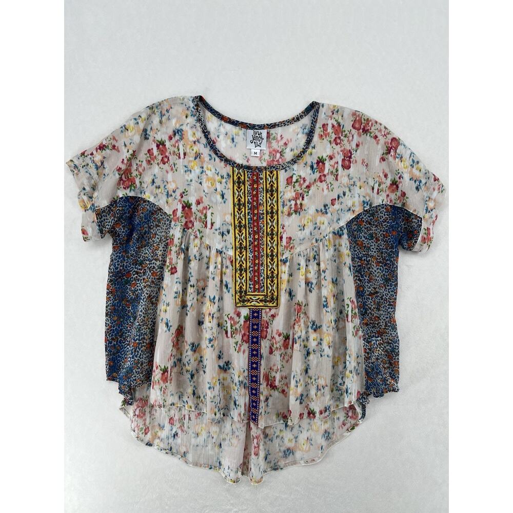 Ivy Jane Floral Boho Blouse Womens Medium Embroidered Mixed Print Festival Top